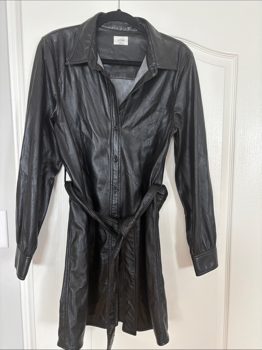 Wilfred Black Faux Leather Belted Trench Coat